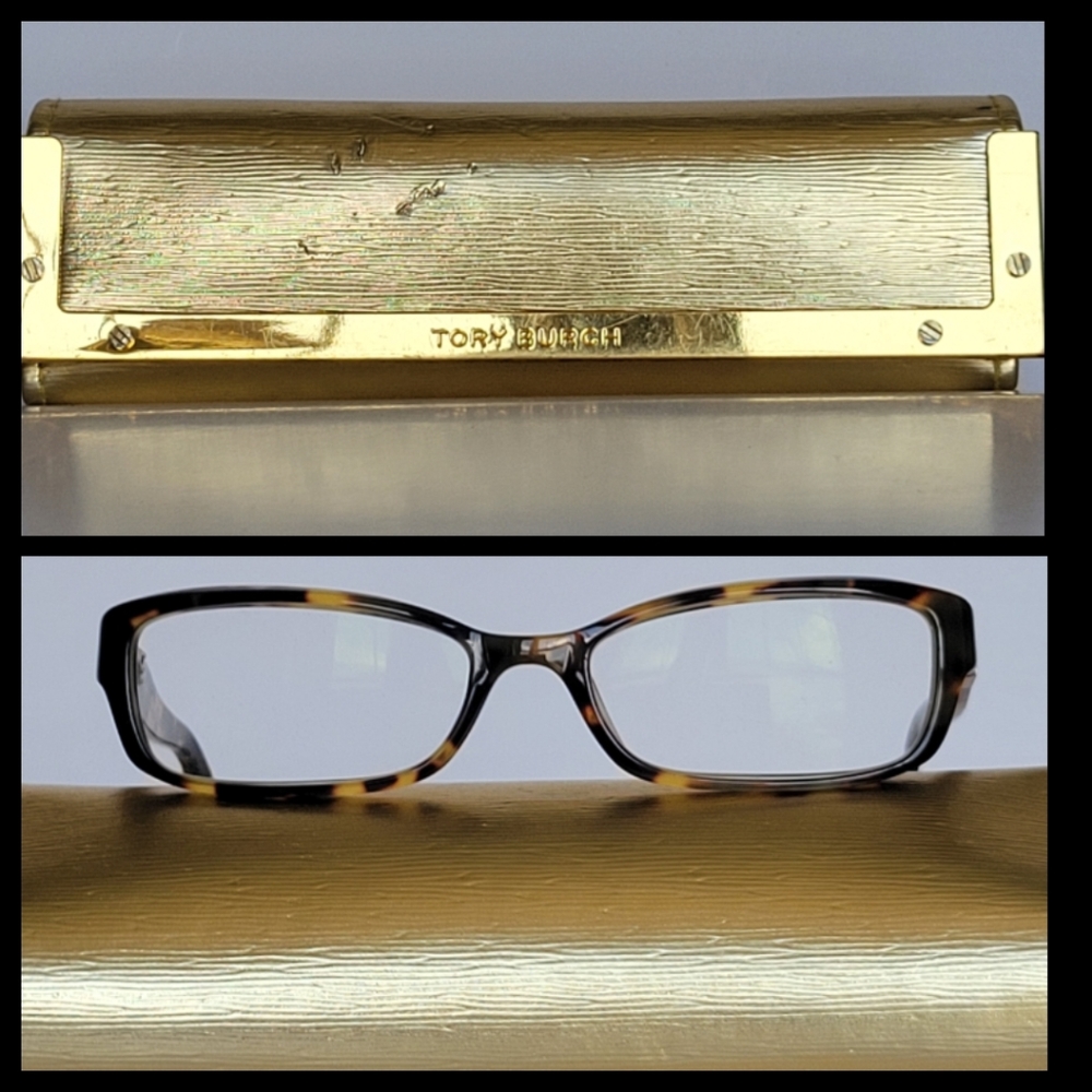 Tory Burch Prescription Glasses Frames Tortoise Pattern Brown and Gold Logo EUC - Picture 10 of 13